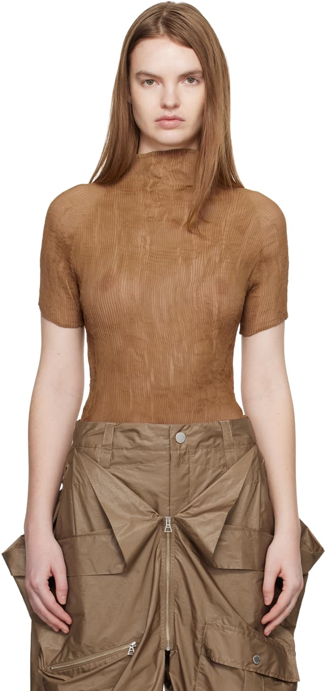 Issey Miyake beige chiffon top